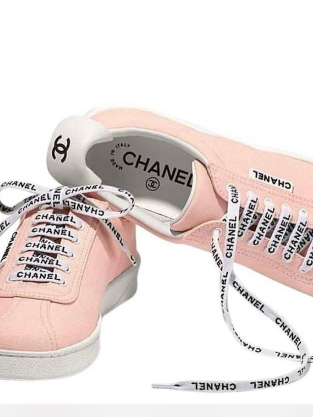 CHANEL Blush Pink Canvas Low-Top Sneakers with Branded Laces